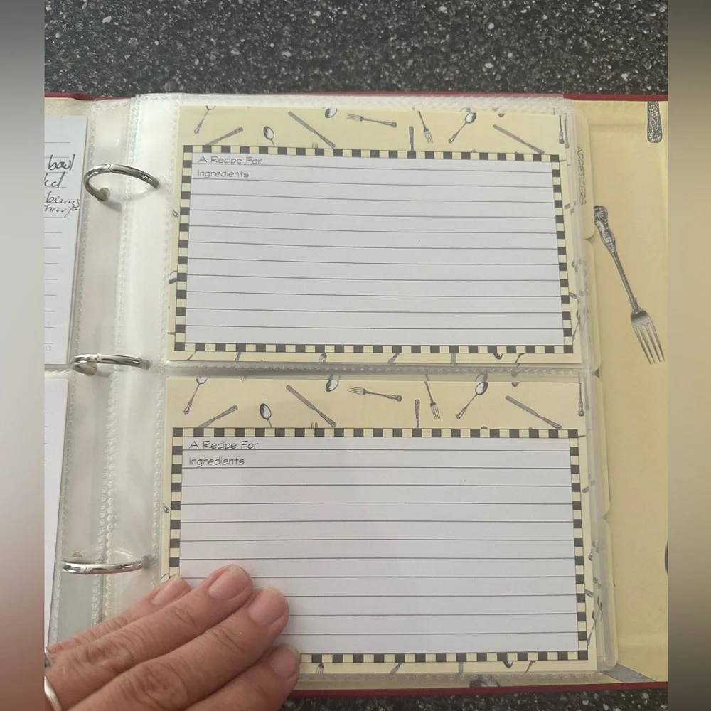 Red Recipe Album with Silver fork, spoon, knife and plate Emblem